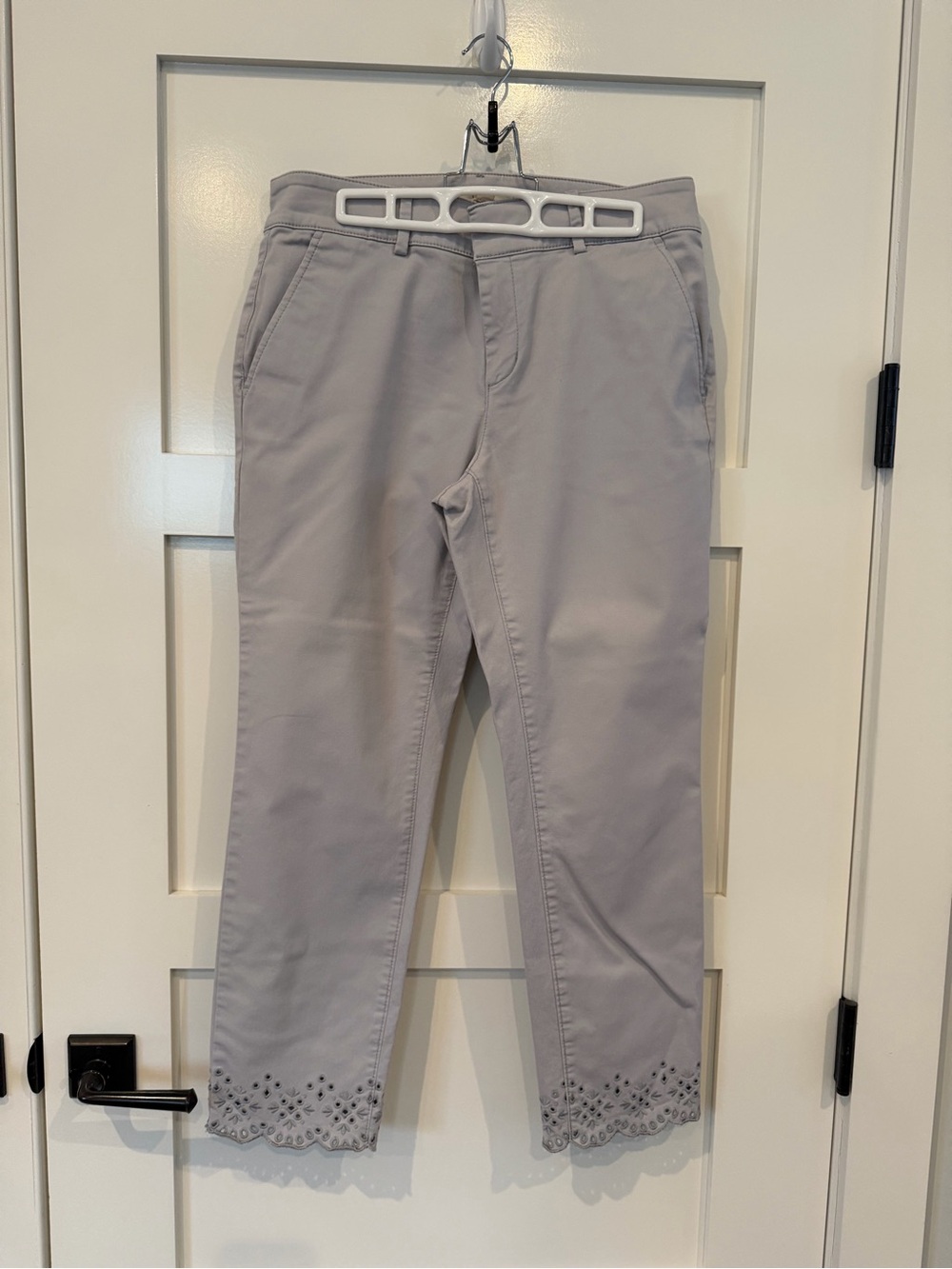 LOFT Light Gray Straight Leg Chinos with Scalloped Eyelet Hem